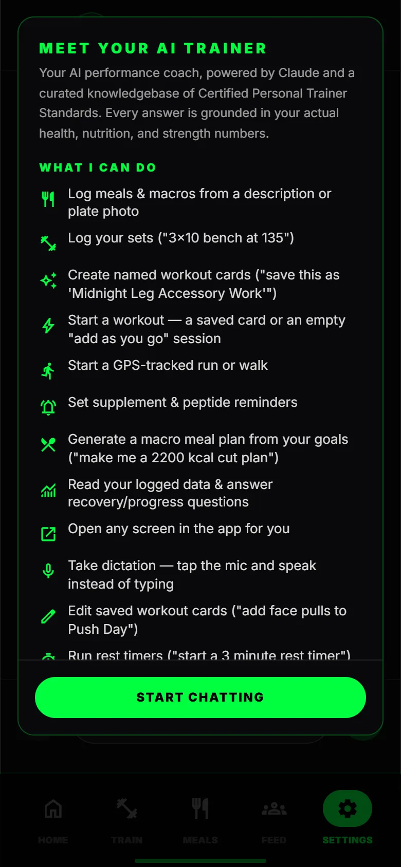 Meet your AI trainer screen
