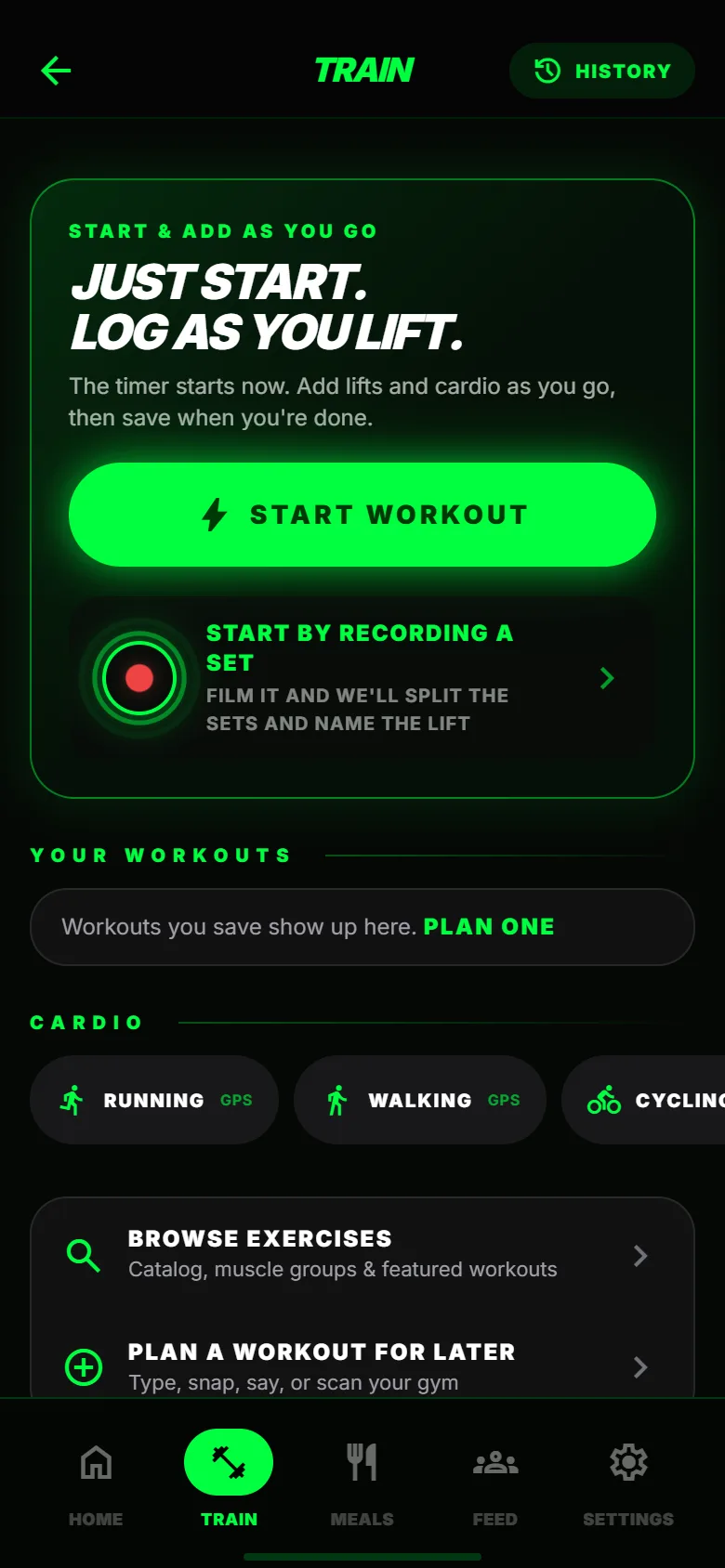 Select workout screen