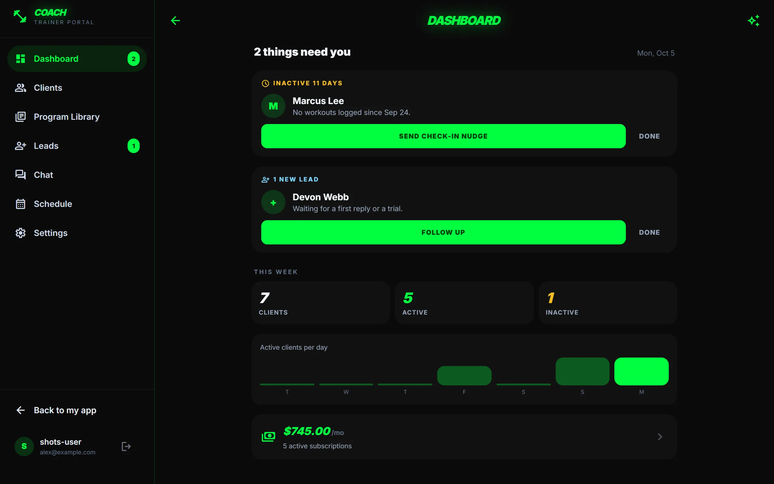 Trainer portal dashboard